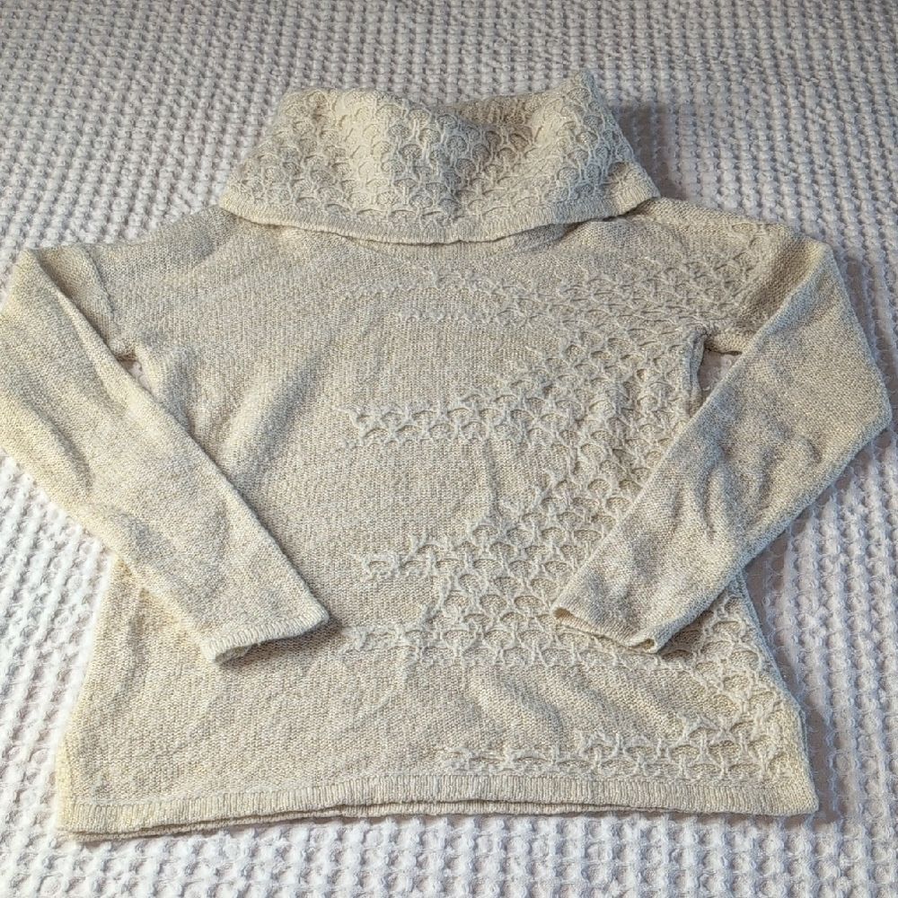 ANTONIO MELANI Cream Textured Cowl Neck Sweater. Wool Metallic Blend
